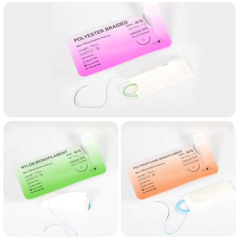 Pack of 24 Suture Material with Exercise Needles, Refill Pack for Surgical Suture Set, Ideal Suture Exercise Thread for Students, Needle and Thread Set, Wound Suture Kit Addition, Ideal Suture Exercise Thread for Students
