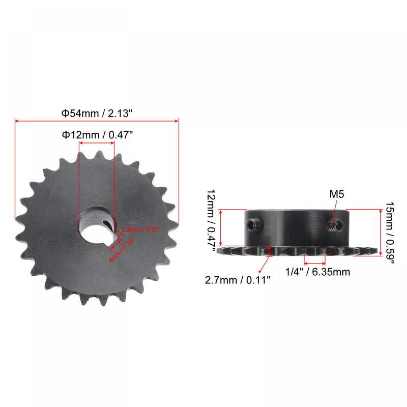 [Australia - AusPower] - uxcell 25 Tooth Roller Sprocket, #25 Chain Single Strand 1/4" Pitch, 12mm Bore Black Oxide C45 Carbon Steel, 4x1.8mm Keyway with Set Screws for ISO 04C 