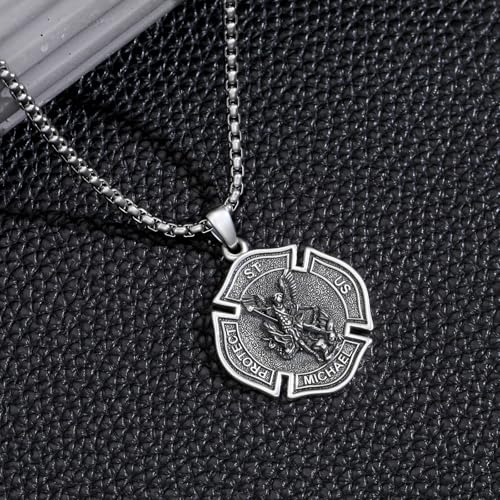 TRISHULA Saint Medal 925 Sterling Silver Necklace St Florian Archangel Michael Poseidon St Christopher Amulet Religious Jewellery Unisex Gift St. Michael necklace