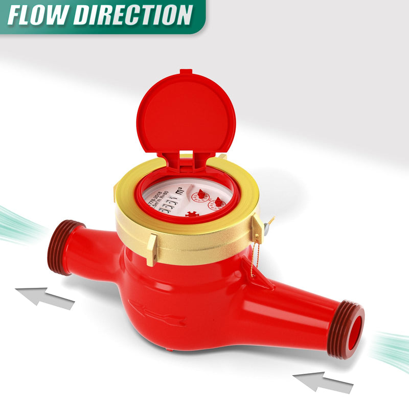 [Australia - AusPower] - Hot Water Meter, 3/4" NPT Thread Couplings, with Brass Coupling Pipe Fitting, Horizontal Install, for use in Home hot Water Systems 