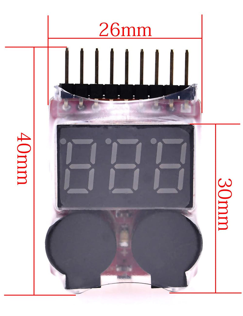 [Australia - AusPower] - Readytosky Lipo Battery Checker RC Battery Low Voltage Buzzer Alarm Voltage Tester Monitor for 1-8S Lipo Life LiMn Li-ion Battery(4PCS) 