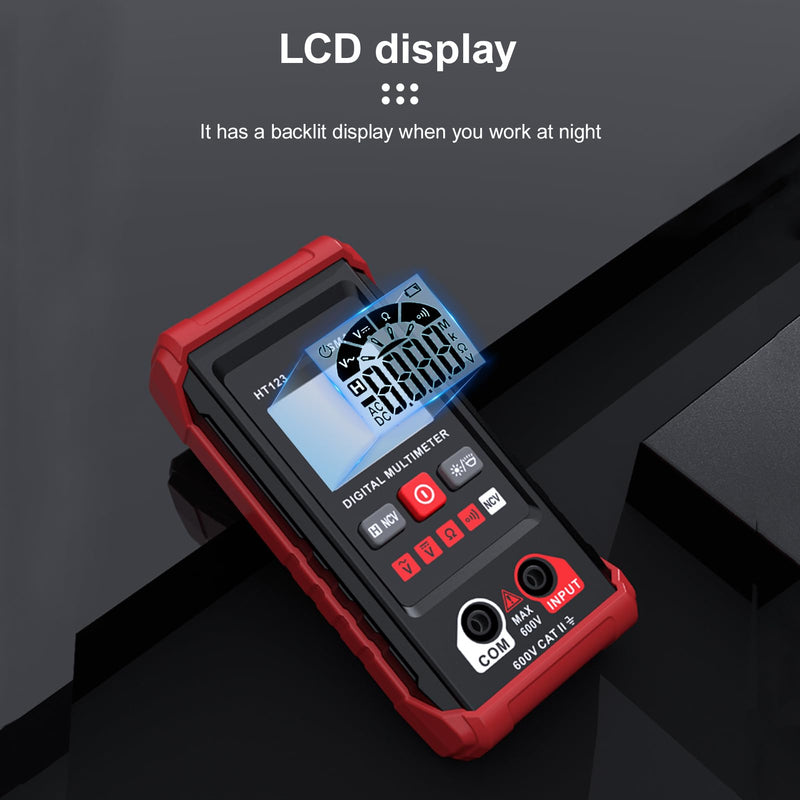 [Australia - AusPower] - HT Automatic Digital Multimeter, 2000 Counts Smart Digital Multimeter Non Contact Volt DC Amp Meter Tester Digital Voltmeter for Ac/Dc Voltage Electric Meter Tester Tool (Red) 