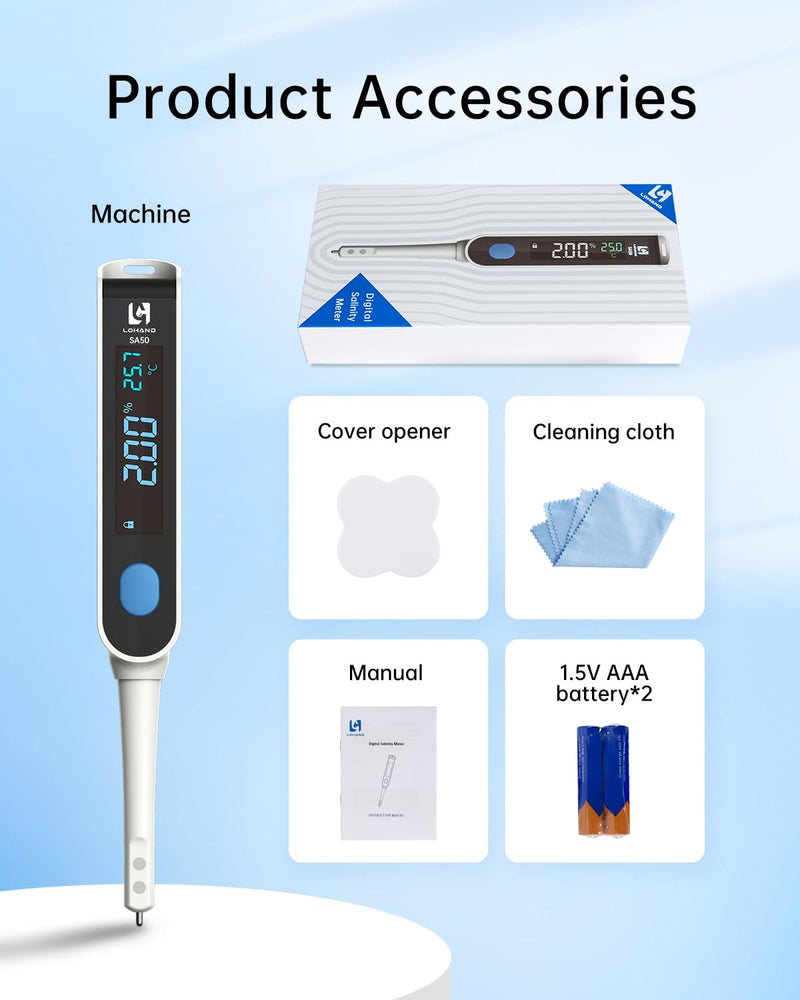[Australia - AusPower] - Digital Salinity Meter, Platinum Electrode & Concave Surface for Lab-Grade Accuracy, Auto-Measured Salt Content Tester, Rapid Test for Aquarium/Saltwater/Salty Food, Range: 50ppt/1.000〜1.045 