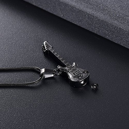 Guitar Urn Necklace for Ashes Musical Instrument Cremation Jewelry for Women Men Stainless Steel Memorial Necklaces Ash Holder for Human Pets Keepsake Jewelry for Loved Ones with Fill Tool A-Black
