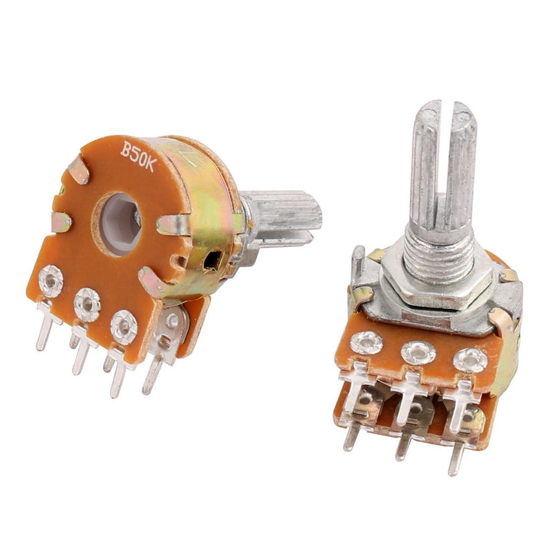 [Australia - AusPower] - sourcing map 5 Pcs B50K 50K ohm 6 Pins Split Shaft Rotary Linear Dual Taper Potentiometers 