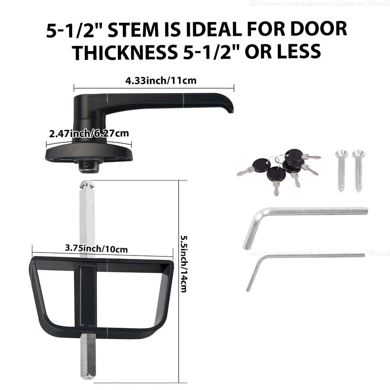 5-1/2" L-Handle Lock kit,EFFIBUILD Shed Door Latch with 4 Keys, 5-1/2" Stem Shed L-Handle Lock Kit for Sheds Doors, Playhouses, Chicken Coops,Camper, RV, Garage Door(Black). 1