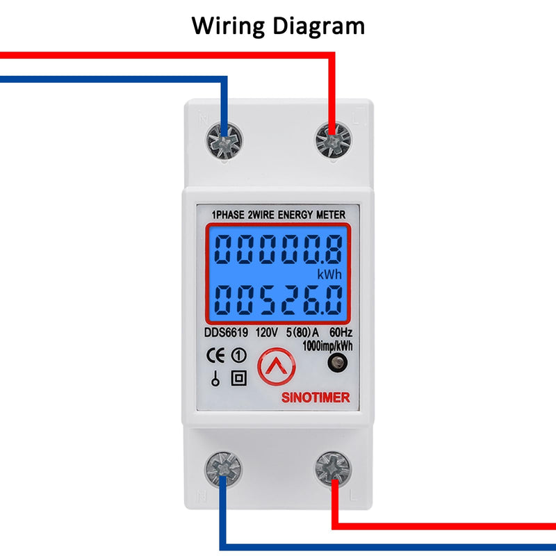 [Australia - AusPower] - DDS6619 Din Rail Single Phase Energy kWh Electric Meter 120VAC 5(80) A 60Hz Power Consumption Meter Watt Meter, LCD Backlight Digital Display with Reset Function 