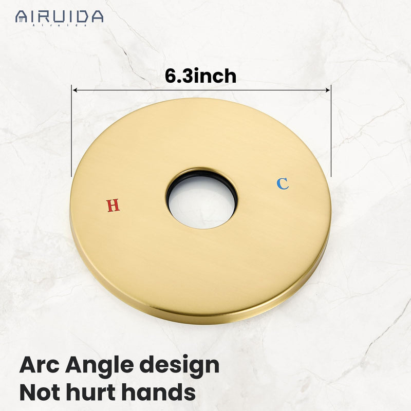 Airuida Round Single-Function Shower Handle Valve Trim Kit Shower Valves Wall Mount Brass Faucet Shower Rough-in Valve Bathroom Trim Kit Single Handle Tub Shower Valve Male Thread Brushed Gold