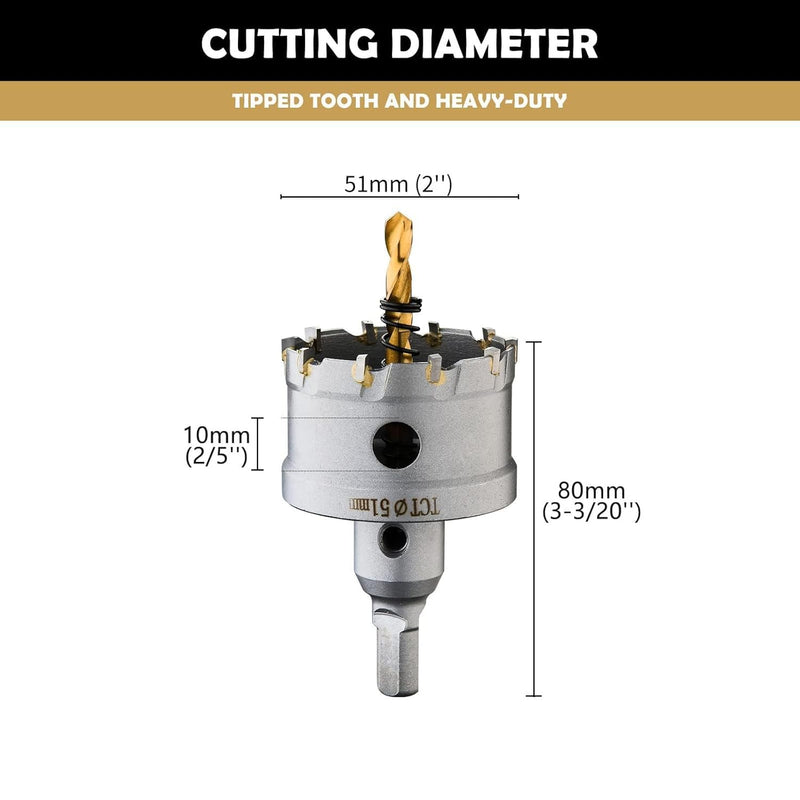 [Australia - AusPower] - 2''(51mm) TCT Hole Saw Kit,Tungsten Carbide Hole Saw Drill Bit with Titanium-Plated Pilot Drill bit for Hard Metal,Alloy,Aluminum,Stainless Steel,Plastic,Iron 2''(51mm) 