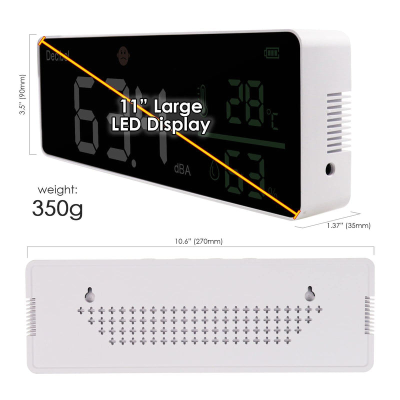 Decibel Meter, Wall Sound Level Meter, 28 cm Large LED Display, Noise Temperature and Humidity Meter with Alarm Symbols, Wide Applications for Classroom, Studio, Home, Factory