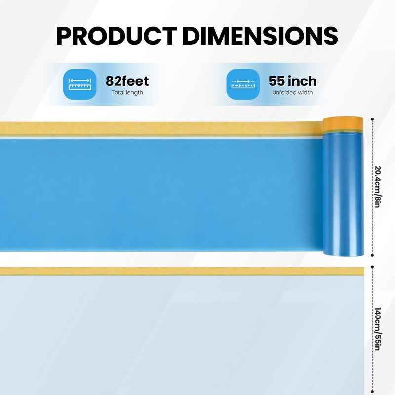 Pre-Taped Masking Film Film and Masking Tape in one Plastic Tape and Drape Roll Painters Plastic 55" x82feet (2 Pack) 2