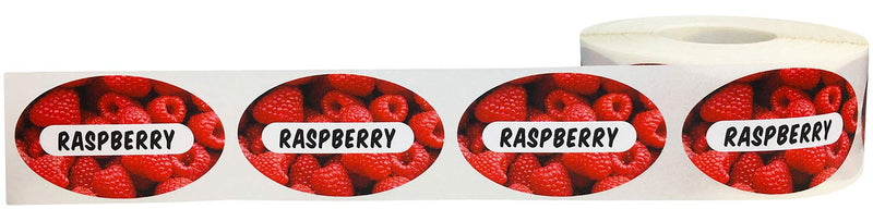 Raspberry Grocery Store Food Labels 1.25 x 2 Inch Oval Shape 500 Total Adhesive Stickers Raspberry