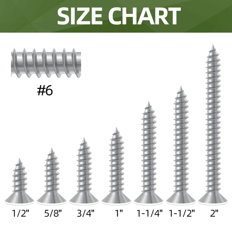 [Australia - AusPower] - 100 PCS #6 x 1 White Head Sheet Metal Screws, Flat Head Phillips Fast Self Tapping Screws, Carbon Steel Countersunk Head Wood Screws, Screwdriver Bit Included #6 x 1" 