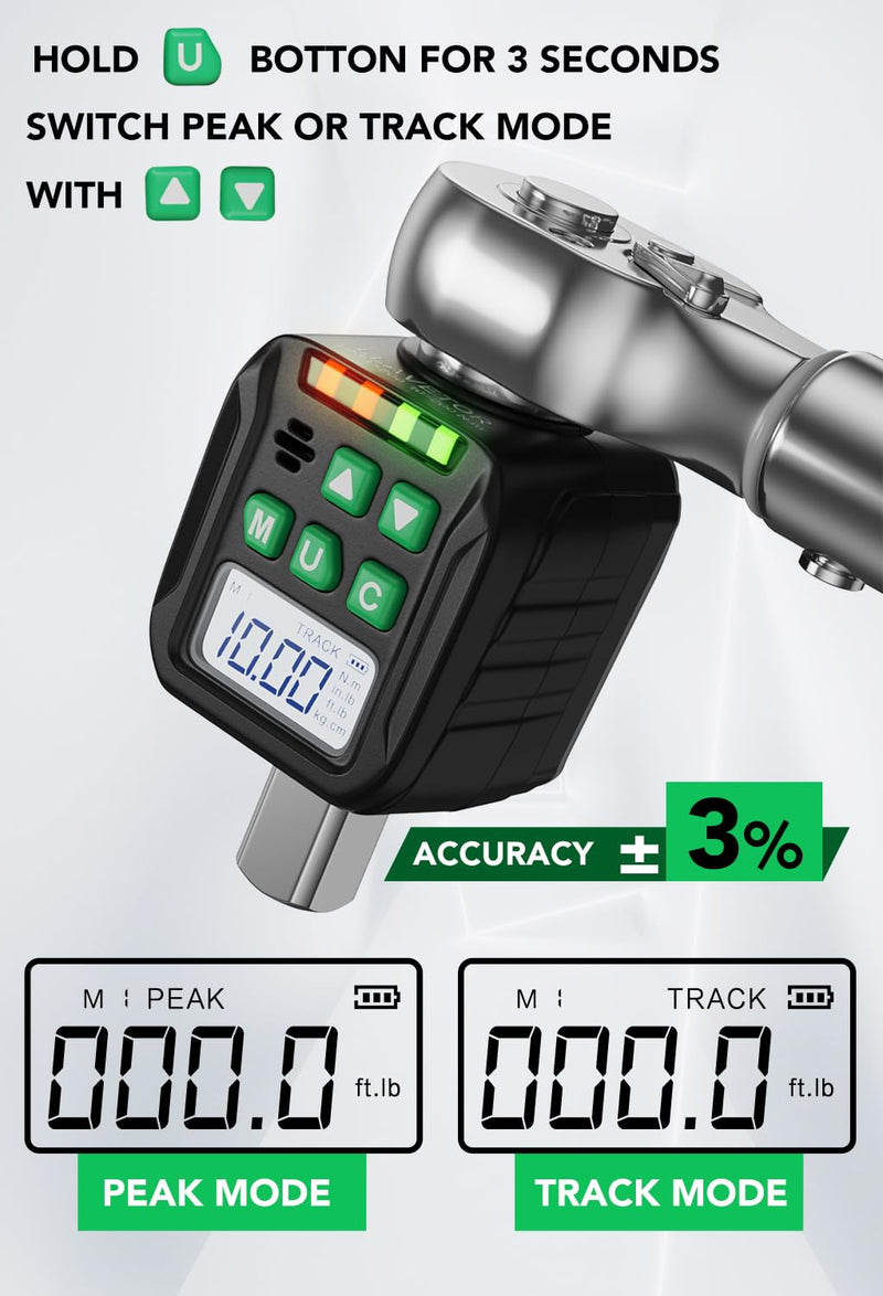[Australia - AusPower] - Digital Torque Adapter Set with 3/8" and 1/4" Adapters, Digital Torque Wrench Converter with ±3% Accuracy (1/2-Inch, 1.1-22.1 Ft-lb/1.5-30 Nm) 1/2-Inch 