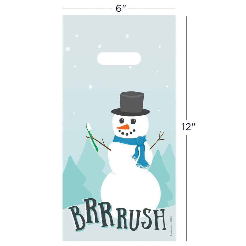 [Australia - AusPower] - Practicon Winter Brushing Snowman 6" x 12" Dental Giveaway Bag, Winter Holiday, Christmas Themed Bags, Dental Hygiene Patient Care Goodie Bag, Dentist Office Plastic Gift Bags, 100 Pack 