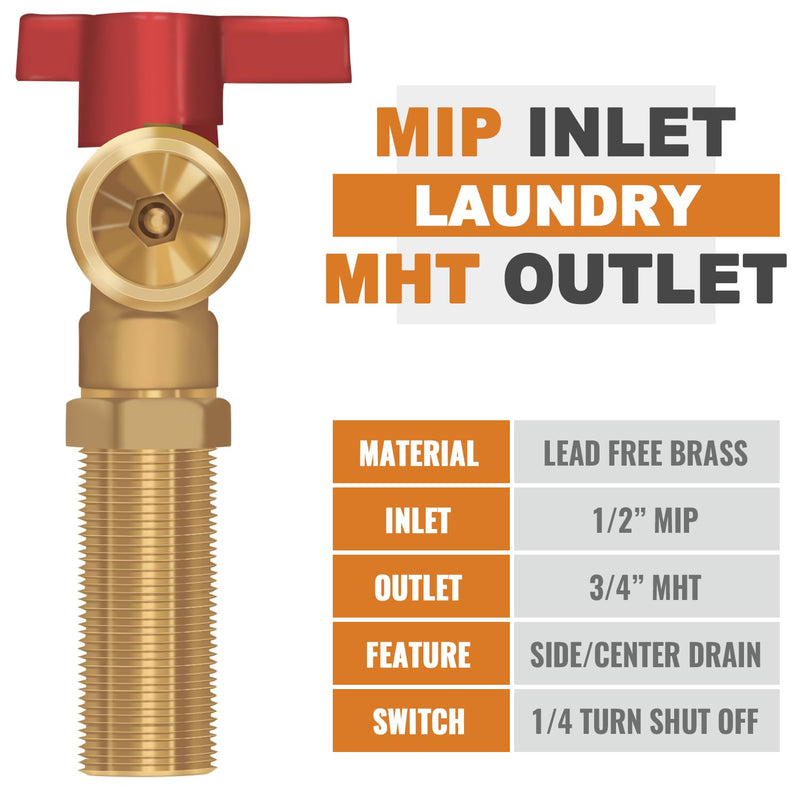 SUNGATOR Mip Washer Valve Box, 1/2 Inch Mip (Sweat) Inlet x 3/4 Inch MHT Outlet, Sweat Washing Machine Box with Brass Valves Installed