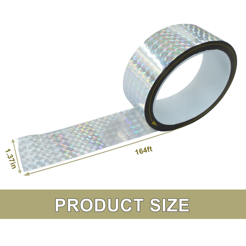Jiozermi 1.37 Inch Self-Adhesive Holographic Reflective Tape, Glitter Duct Tape Prism Tape for Keep Birds Away, DIY Art, Daily Use, Craft Project, Home Decoration, Holiday Packing(Silver,55Yard) 1.37 Inch x 55 Yard
