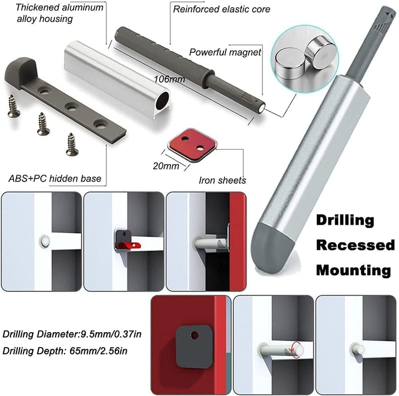 Magnetic Push Latches CBRIVE 16Pack Push to Open Cabinet Hardware Door Latch & Lock for Hidden Door Magnet Push Release Drawer Pull Pop Out for Kitchen RV Closet Tip On Close-Silver 16 Pack Silver