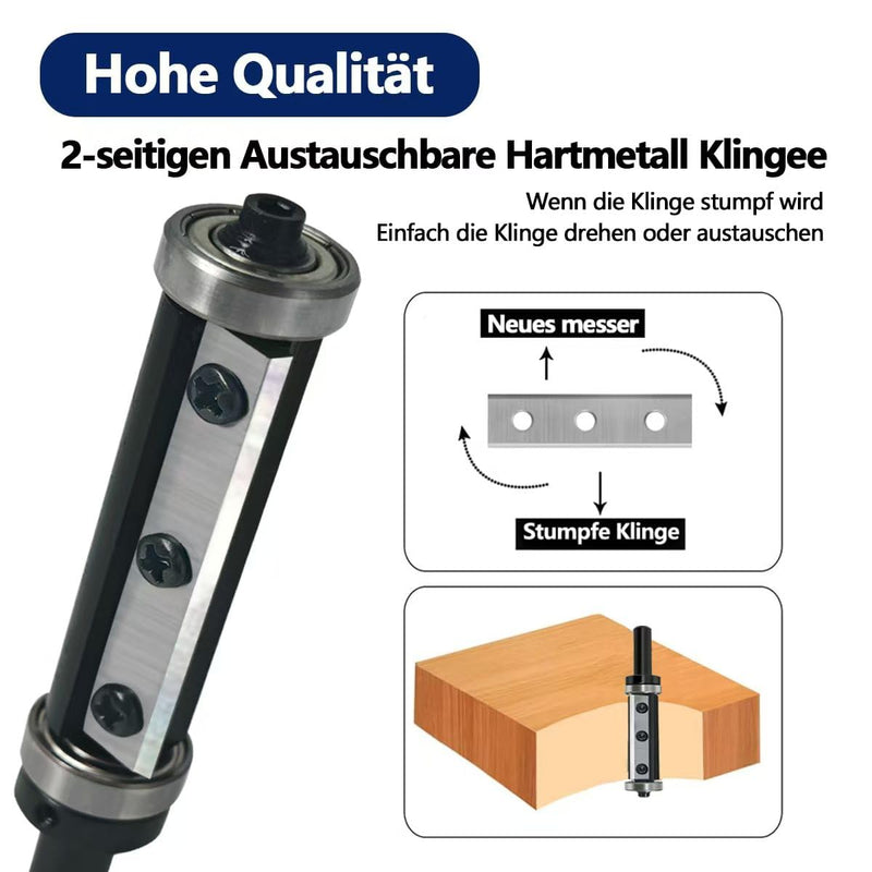 [Australia - AusPower] - GLRYD Flush Cutter 8 mm Shank, 50 mm Cutting Length, D = 16 mm, 2 Cutting Surfaces, Reversible Plates, Carbide, with Ball Bearings Top and Bottom, for Woodworking, Flush Surface/Copy Milling/Edge S=8mm,D=16mm, L=50mm Reversible plates flush cutter 
