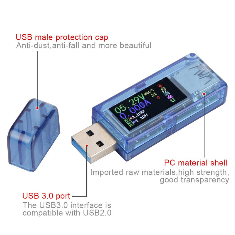 [Australia - AusPower] - AT34 USB 3.0 Tester Meter with LCD Display, Voltmeter Ammeter Multimeter Charger - Compact Digital USB Monitor Tool for Measuring Voltage Current Power 