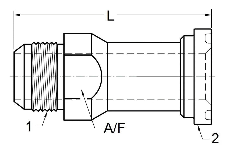 [Australia - AusPower] - 1700-20-16 Straight Hydraulic Adapter, 1700 Series, JIC Flare by Code 61 Flange, Thread 1 5/8-12", Flange 1.00" 