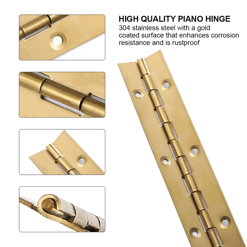 [Australia - AusPower] - 12 Inch Gold Stainless Steel Piano Hinges, 4 Pcs Continuous & Piano Hinge with Holes, Heavy Duty Piano Hinge 0.04" Leaf Thickness, 1.2'' Open Width for Furniture Cabinet Door Wooden Box Woodworking 12 Inch 