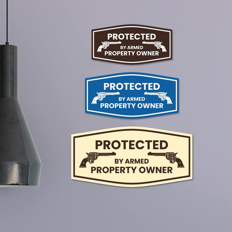 Fancy Protected by Armed Property Owner .45 Sign (Brushed Gold) - Large 2 Pack 4.5 x 9" - Large (2 Pack) Brushed Gold