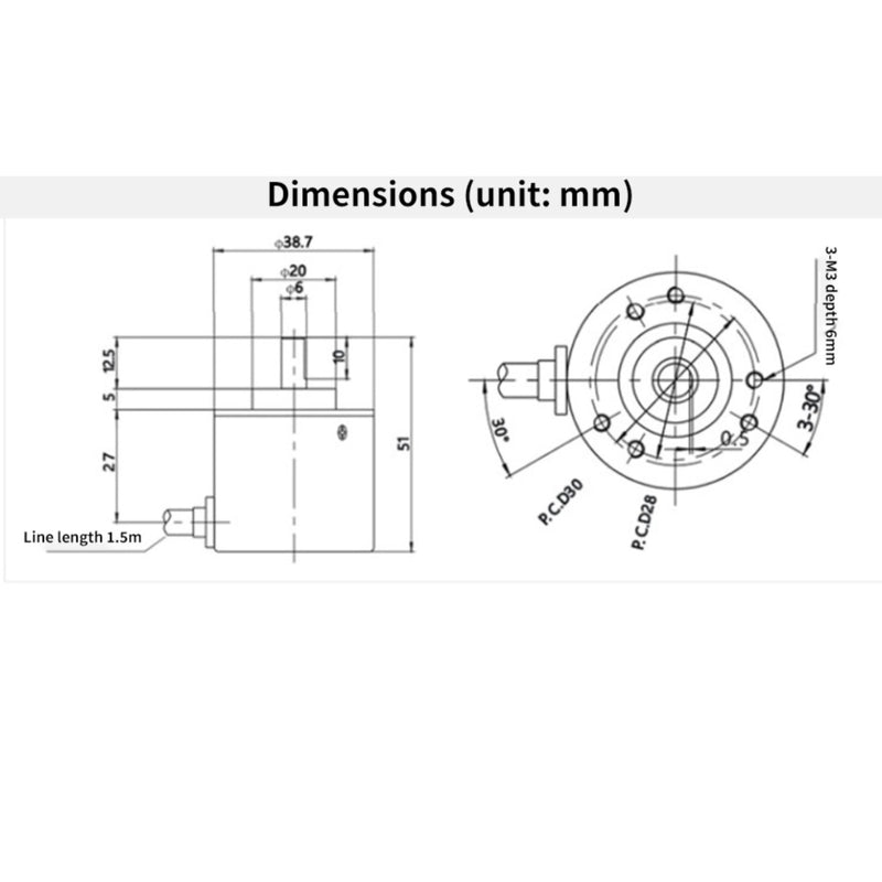 [Australia - AusPower] - Encoder 600 P/R Photoelectric AB 2 Phase Incremental Optical Rotary Encoder 5 V-24 V AB 2-Phases Shaft 6 mm 5000 R/min 