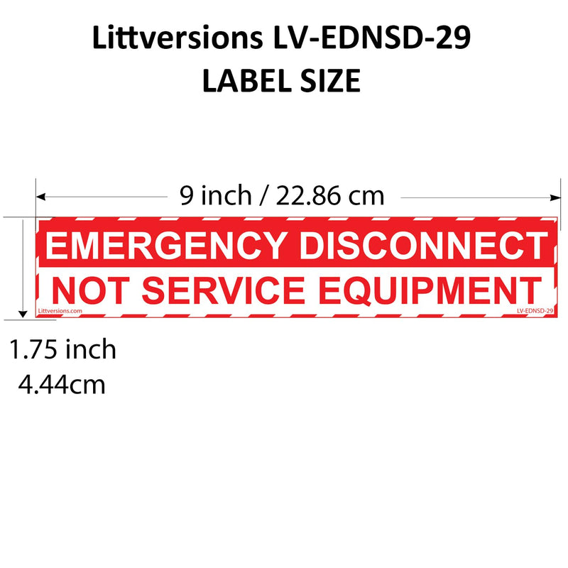5 Pack 1-3/4"x 9" Emergency Disconnect NOT Service Equipment Labels Sign Notice Sticker Panel Heavy Duty Pressure Sensitive Vinyl Waterproof Ultra Durable Electrical 44-945 NEC Compliant Red and White 5 Pack