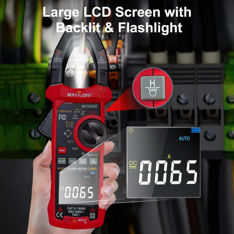 [Australia - AusPower] - Digital Clamp Meter Multimeter with AC DC Current & Voltage, 9999 Counts Volt Meter, 1000V Voltage Tester 1200A Current for Temperature Resistance Continuity Diode Live Wire Test NCV 