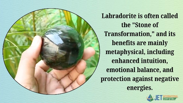Jet Labradorite Crystal Ball 50-55 mm | Natural Labradorite Sphere with Stand for Positive Energy, Reiki Healing, Meditation, Aura Protection, Home Décor & Spiritual Gifts