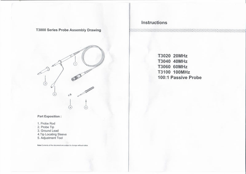 [Australia - AusPower] - T3100 High Voltage Probe 100MHz DC Bandwidth 1:100 Attenuation Probe Peak AC Max Working Input Voltage Works with Oscilloscope T3100-100MHz 