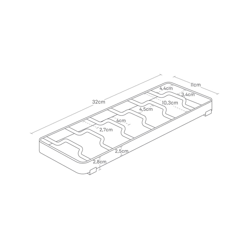 Yamazaki 1373 Tower Bowl Storage L, White, Steel, Minimalist 32 x 11 x 2.5 cm (L x W x H) | Steel, with non-slip silicone feet, organizer for shelves and drawers, 11 x 32 x 2.5 cm, Japanese design