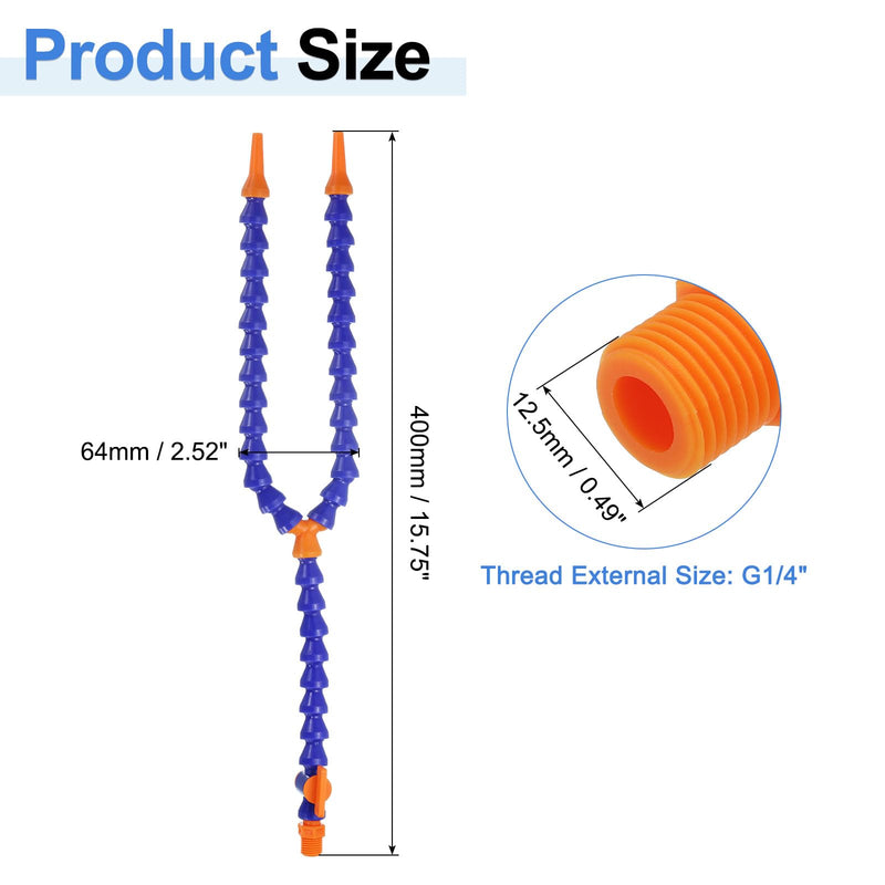 QUARKZMAN Pack of 4 G1/4 Inch Thread Flexible Water/Oil Coolant Hose, 400 mm Plastic Adjustable Round Nozzle Y-Shape Cooling Pipe Hose with Switch for Lathe CNC Water Cooling System