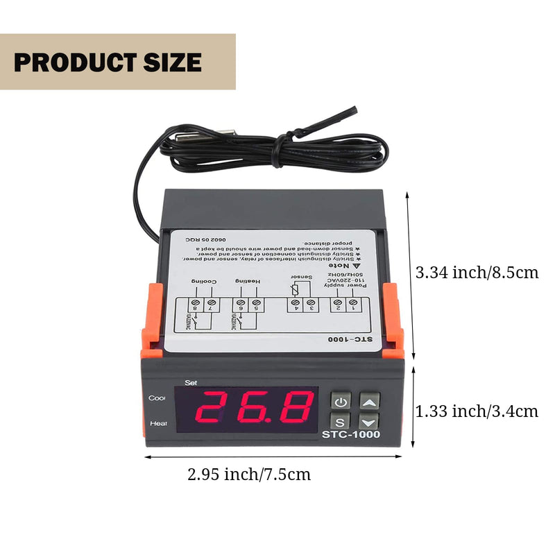 [Australia - AusPower] - STC-1000 Digital Temperature Controller,AC 10A 110V-220V Digital LED Temperature Controller Heating Cooling Centigrade Thermostat 2 Relays Output with NTC Sensor Probe (2 Pack) 