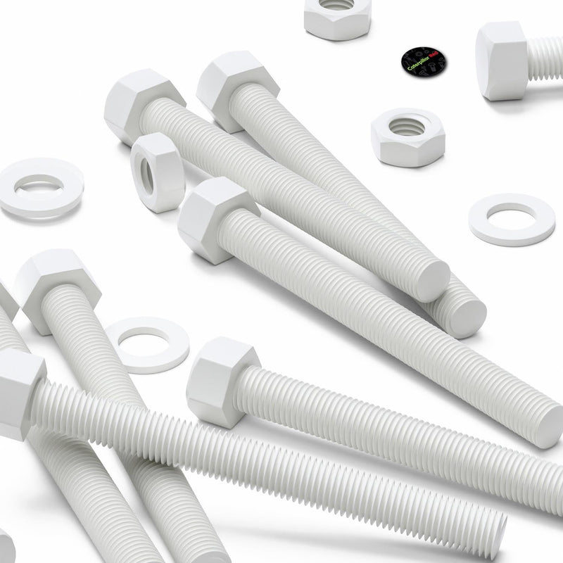 [Australia - AusPower] - 5 x White Hexagon Head Screws Polypropylene (PP) Plastic Nuts and Bolts, Hex Head, Washers, M16 x 150mm, Fastener, Anti-Corrosion, Chemical Resistant, (5/8 x 5 29/32 in) 
