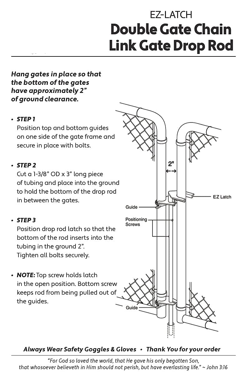 Jake Sales CHAIN LINK DROP ROD/PIN LATCH for 1-3/8" Frame Double Gate - Chain Link Fence. 36" Long.