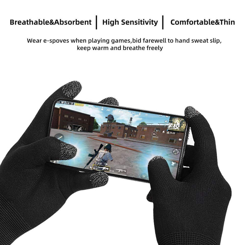 [Australia - AusPower] - Gaming Gloves, Anti-Sweat Breathable Touch Finger Game Glove for Highly Sensitive Nano-Silver Fiber Material, Support Almost All Mobile Gaming (Black) 