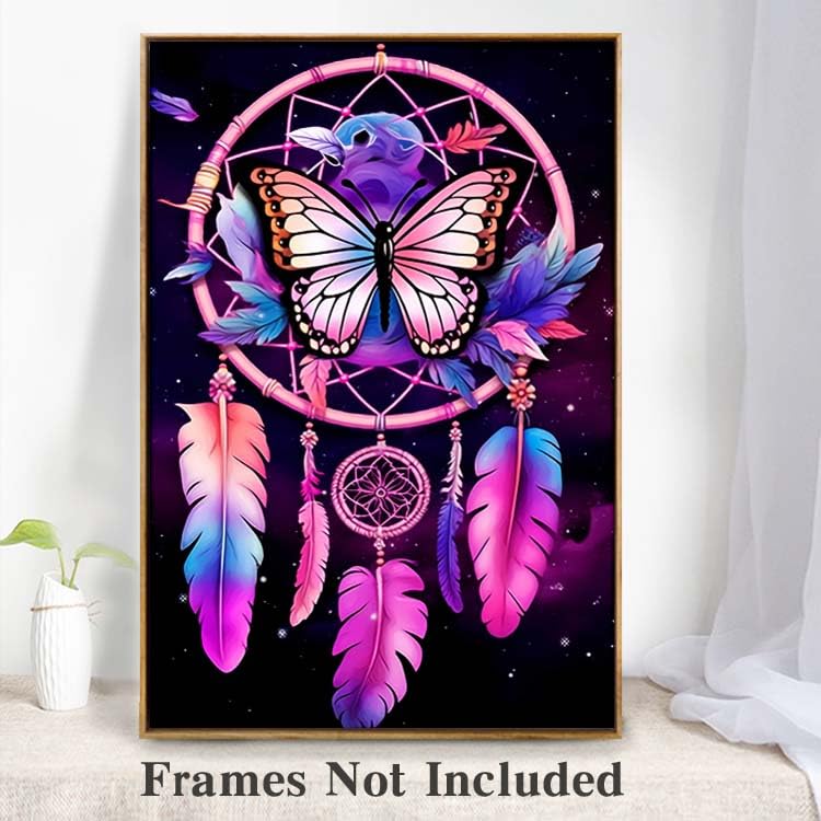 PooBa Frameless Canvas Wall Art Print,Dream Catcher Feather Wall Art,Medium Size Oil Painting Decor Artwork for Living Room Bathroom Bedroom 12x18in