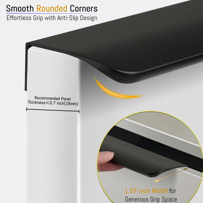 10 Pack 5" (120mm) Overall Length Edge Finger Pull,Matte Black Concealed Kitchen Cabinet Handle,Top Mount Flat Cabinet Pulls for Cupboard Door Drawer,6814 4.72"/120MM Overall Length Matte Black - 10 Pack