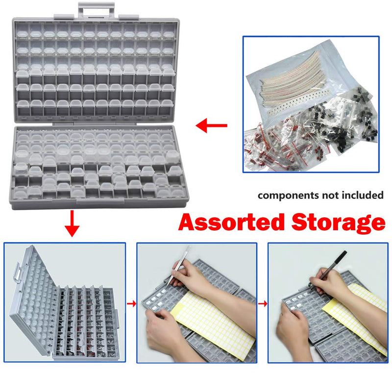 AideTek Box-all Enclosure for Surface Mount Components 1206 0805 0603 0402 0201 Size+ 198 White Labels 144 Compartments with Lid Hold up to 300pcs 1206 Resistor Capacitor BOXALL144