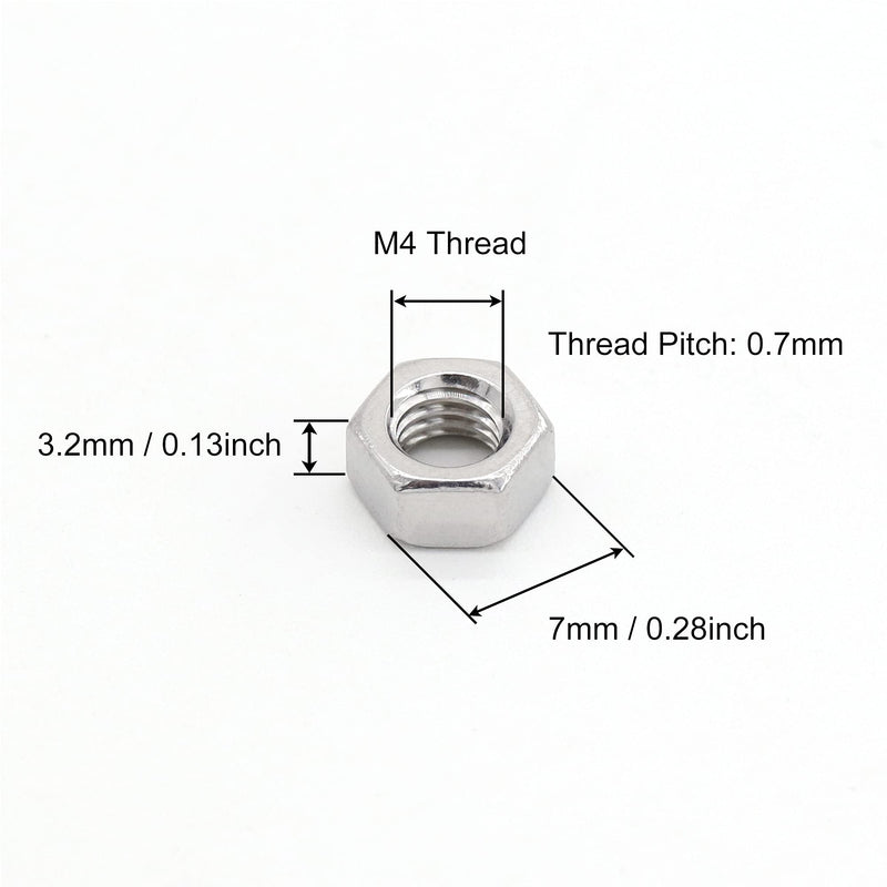 [Australia - AusPower] - M4 Hex Nuts, M4 x 0.7mm Stainless Steel 18-8 304 A2-70 Metric Coarse Thread Hexagon Nut 50pcs M4x0.7mm 