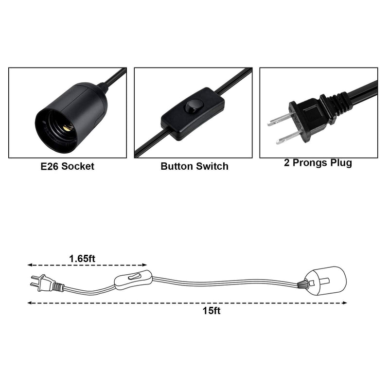 [Australia - AusPower] - Simple Deluxe 20 Feet Extension Hanging Lantern Pendant Light Cord with E26 Socket, Featuring an On/Off Switch(Bulb Not Included) Black/1 Pack 