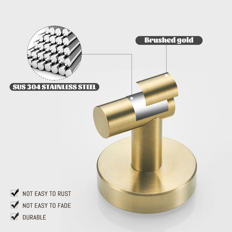 Gold Bathroom Hardware, Bathroom Accessories Set Includes Toilet Paper Holder 24 Inch Towel Bar Towel Ring Robe Hook 4 Pieces Wall Mount Brushed Gold