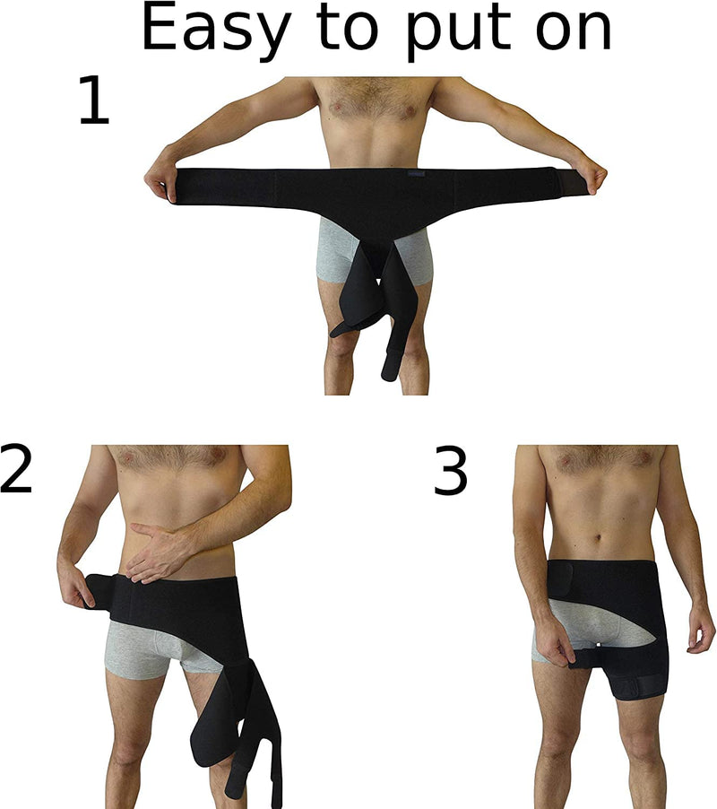[Australia - AusPower] - Hip Brace for Sciatica Pain Relief,Compression Support Wrap for Sciatic Nerve, Pulled Thigh, Hip Fle??r Strain, Groin Injury, Hamstring Pull,Sacroiliac Joint Support Stabilizer for Men, Women (Black) Black 