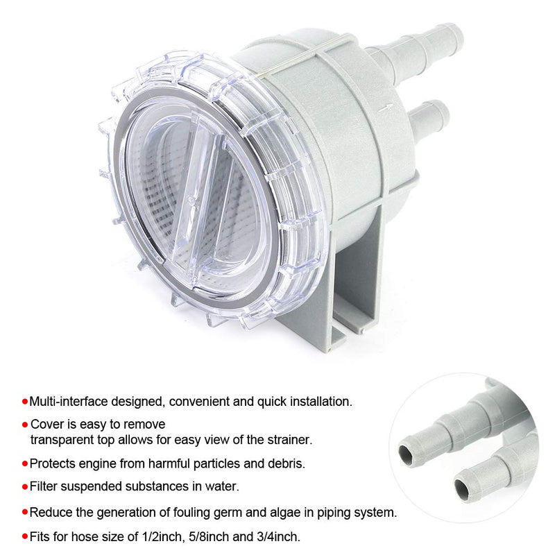 KIMISS Seawater Filter, ABS 4.3 Inch Inlet Sea Water Screen Filter Motor Protect Cleaner Cooling for 1/2 in 5/8 in 3/4 in Hose