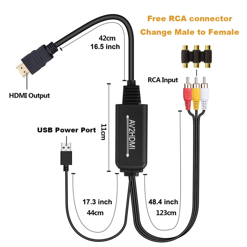 [Australia - AusPower] - RCA to HDMI Converter, 1080P RCA Composite AV to HDMI Video Converter Cable Compatible with Wii NES N64 PS2 Xbox 360 Sega Genesis VHS VCR DVD Players to Modern TV 