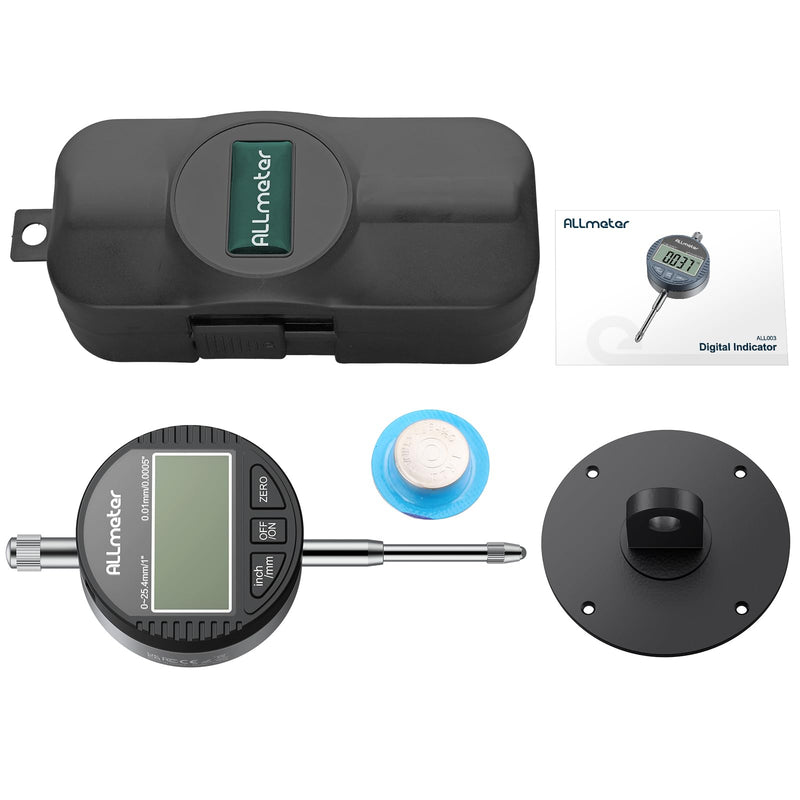Digital Dial Indicator 0.01 mm / 0.0005 inch, Precise Dial Gauge Digital with LCD Display, Measuring Range 0-25.4 mm (1 inch), Switchable Between mm/Inch, Ideal for Mechanical Engineering, 3D Printer Dial Indicator, Black 25,4mm / 0,01mm