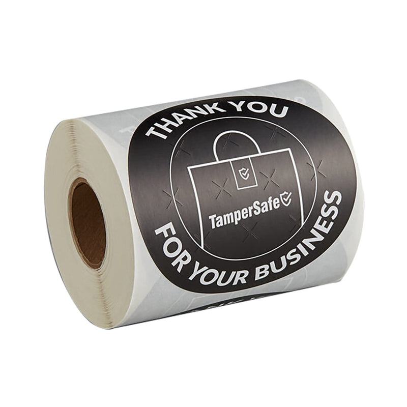 Angel's Peel Lounge Thank You Tamper Proof Stickers Roll — Tamper Evident Stickers for Delivery Bags, Drink Lids, Food Containers, Writable Seal Tape, Thank You Labels - 3x3in 250-COUNTS, BLACK, ROUND Black Tape