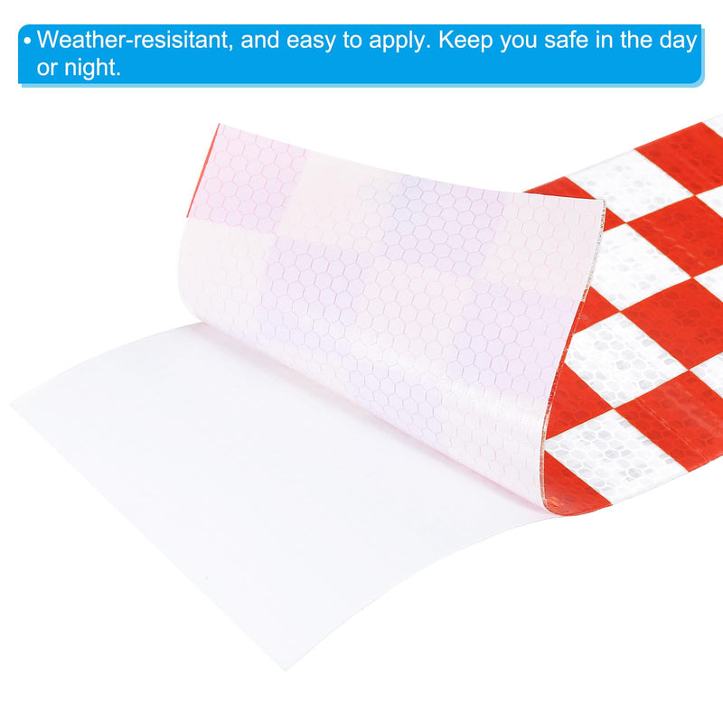 PATIKIL Reflective Tape, 1 Roll 4 Inch x 10 Ft Waterproof Self Adhesive High Visibility Caution Warning Safety Tape Reflector for Trucks Trailers Cars, Square Red White 4 IN x 10 FT